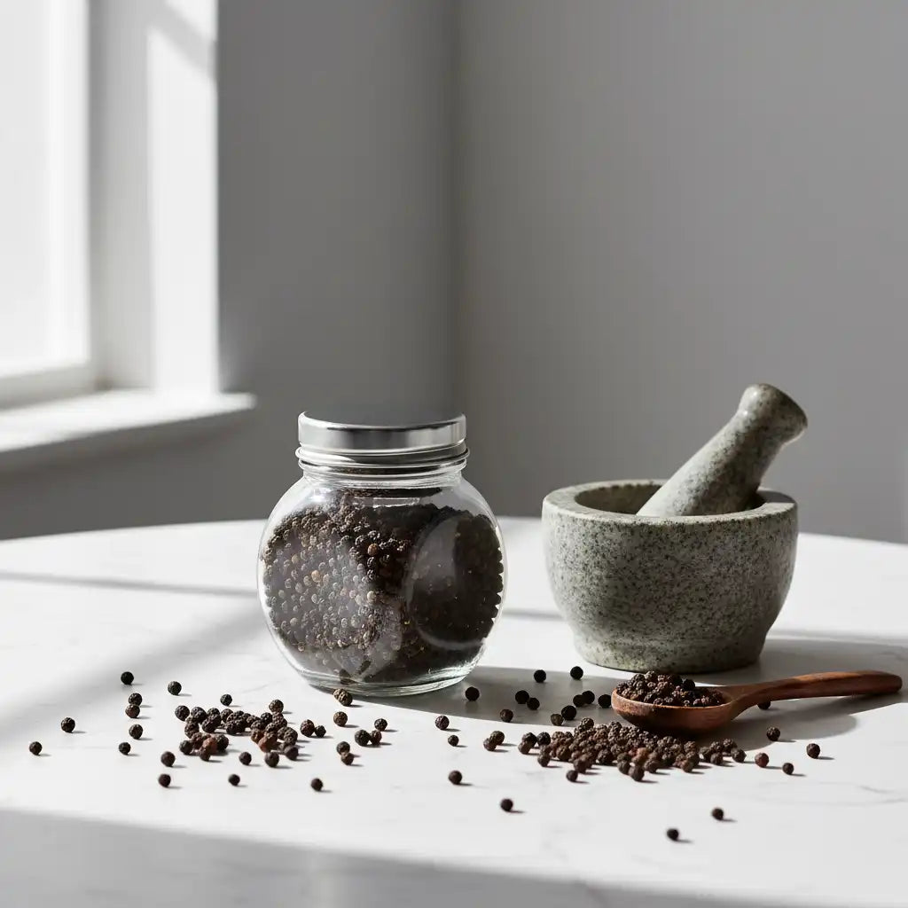Premium Kerala Whole Black Pepper in Glass Jar – The King of Spices, Gift‑Ready