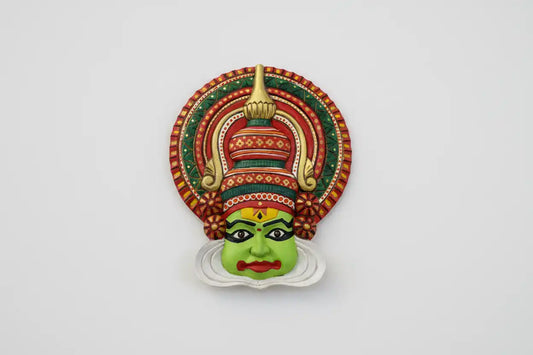 11.5 Inch Kathakali Face Wooden Wall Decor | 100% Handcarved & Hand Painted Wooden Kathakali Face Wall Hanging | Kerala Traditional Art Wall Decor