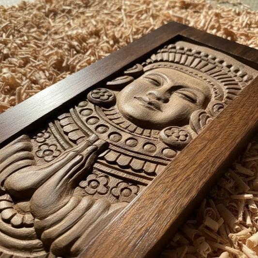 Hand-Carved Wooden Theyyam Wall Art | Kerala Ritual Art Wall Decor | 17.5 × 8 Inches