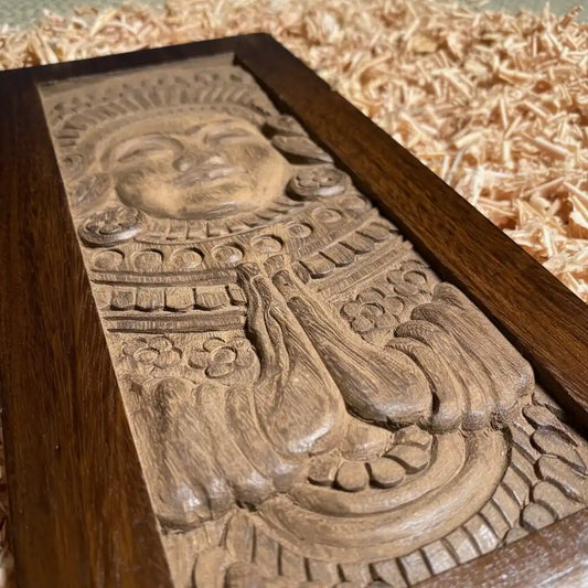 Hand-Carved Wooden Theyyam Wall Art | Kerala Ritual Art Wall Decor | 17.5 × 8 Inches