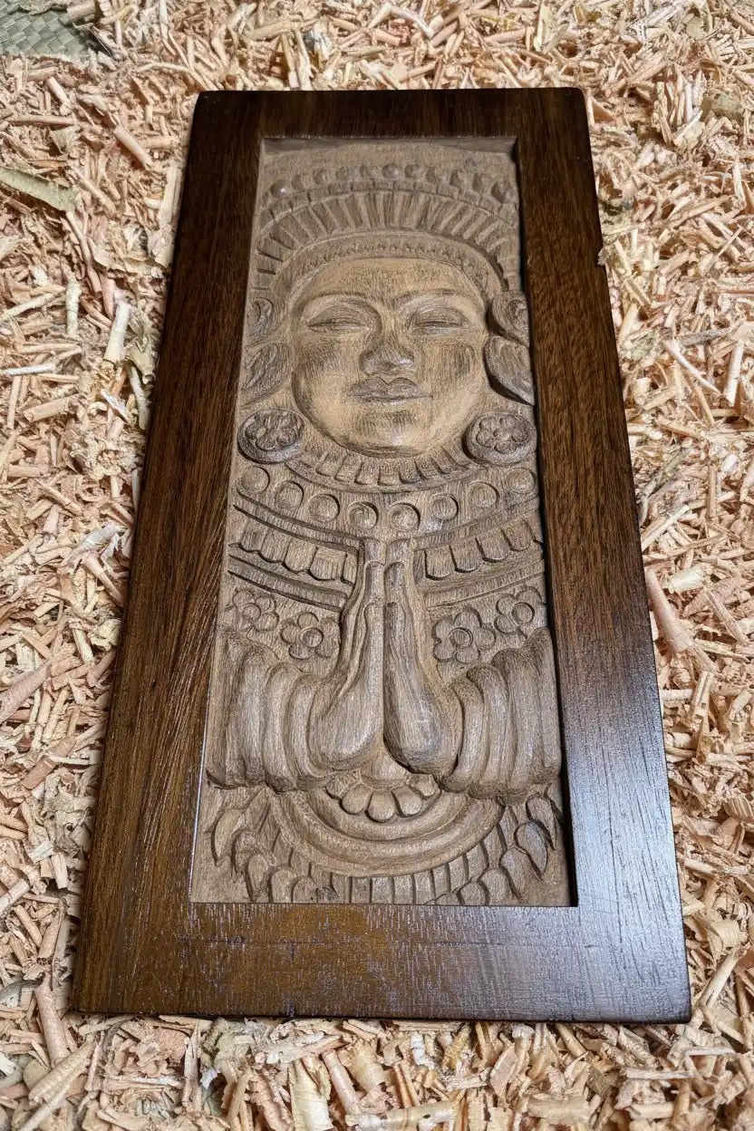 Hand-Carved Wooden Theyyam Wall Art | Kerala Ritual Art Wall Decor | 17.5 × 8 Inches