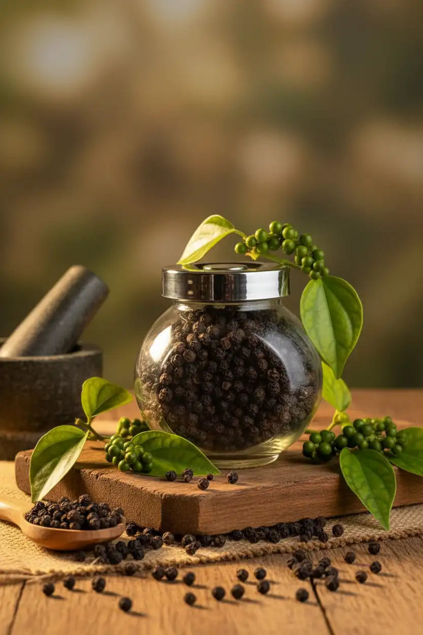 Premium Kerala Whole Black Pepper in Glass Jar – The King of Spices, Gift‑Ready
