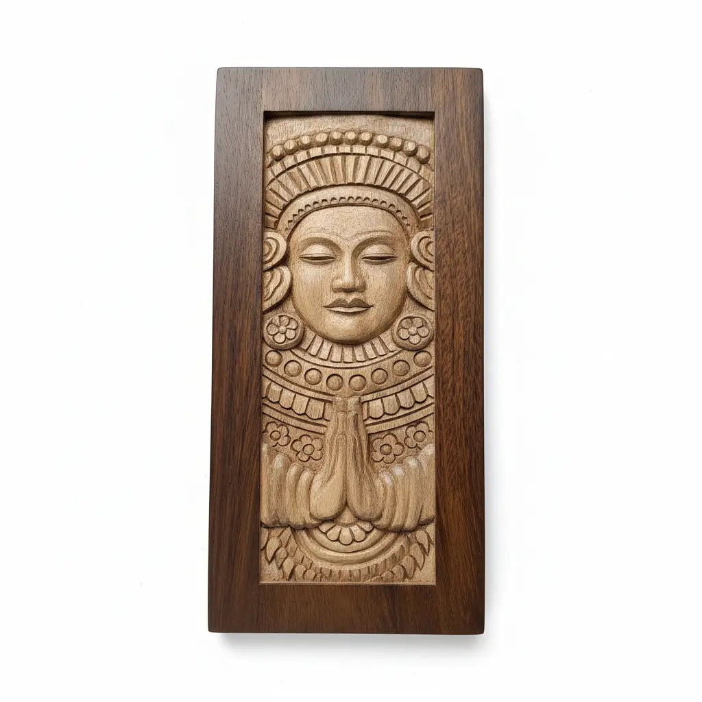 Hand-Carved Wooden Theyyam Wall Art | Kerala Ritual Art Wall Decor | 17.5 × 8 Inches